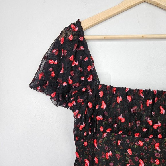 Free People Sugar And Spice Mini Dress Size Small Black Floral Romantic Ditsy - Picture 5 of 12